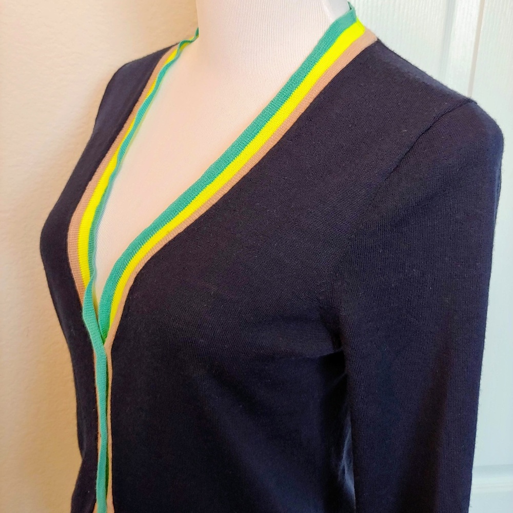 J.Crew 3/4-Sleeve Neon & Navy Cardigan - Picture 2 of 5